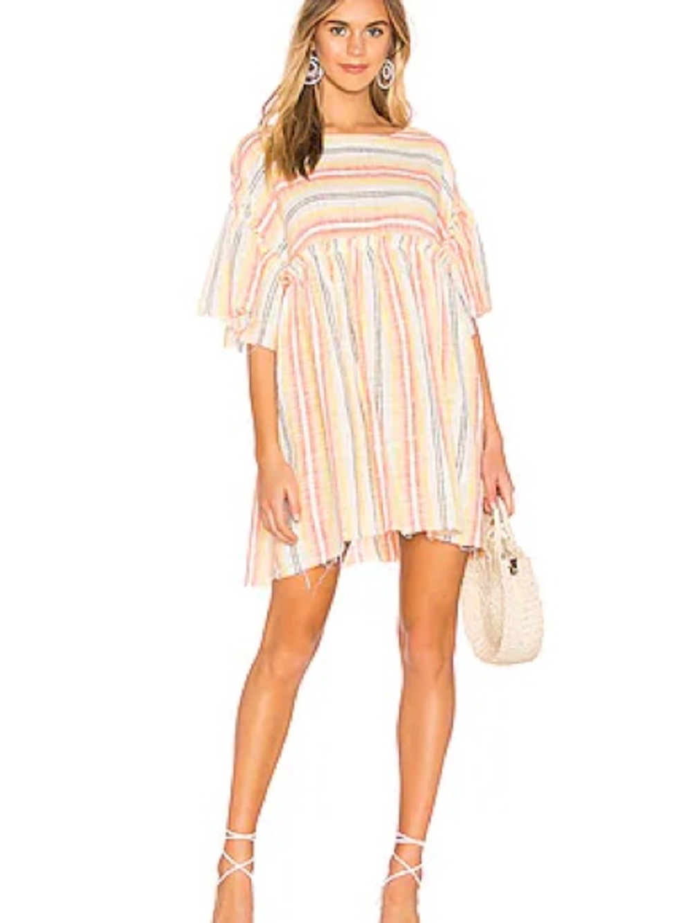 Striped Pastel Babydoll Mini Dress - Pink Multi